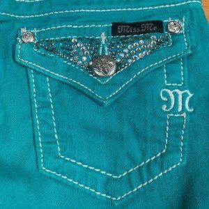 MISS ME Jeans Size 8 Turquoise Rhinestone Bling
